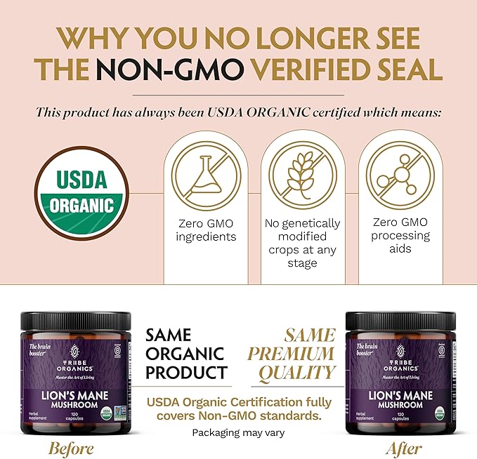 TRIBE ORGANICS Lion’s Mane Supplement 1000mg Mushroom Extract Powder - Immune System Booster &amp Brain Nootropic for Focus and Memory | Mental Clarity | Natural Energy and Immunity - 120 Vegan Capsu