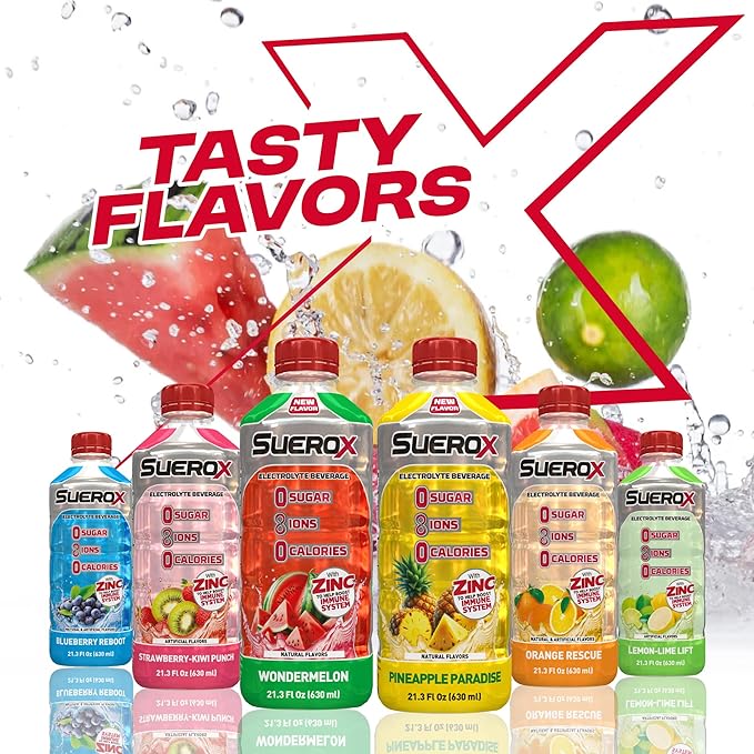 SueroX Sugar-Free Sports Drink for Hydration and Recovery Electrolyte Hydration Drink with 8 Ions Zero Calorie Sports Drinks with Electrolytes Berry Blend Pack 21.3 Fl Oz 12 Count