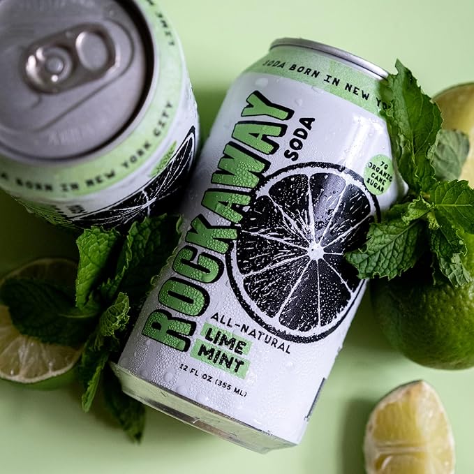 ROCKAWAY Lime Mint Soda Drinks - Low calorie drinks made from Real Fruit Juice All Natural - Soda Pop Drinks Gluten Free Vegan GMO Free - 12oz (12 Pack)