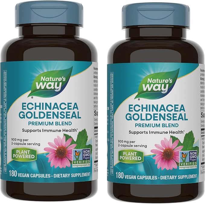 Nature's Way Echinacea Goldenseal - 900 mg Echinacea 7 Herb Blend per 2-capsule serving - For Immune Support* - With Cayenne Pepper Gentian &amp Burdock - Gluten Free - 180 Vegan Capsules (Pack of 2