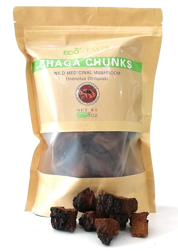 Chaga Mushroom Chunks - 8 ounce 100% Wild Harvested with Black Top Crust Premium Tea Chunks - Antioxidants Healthy Drinks