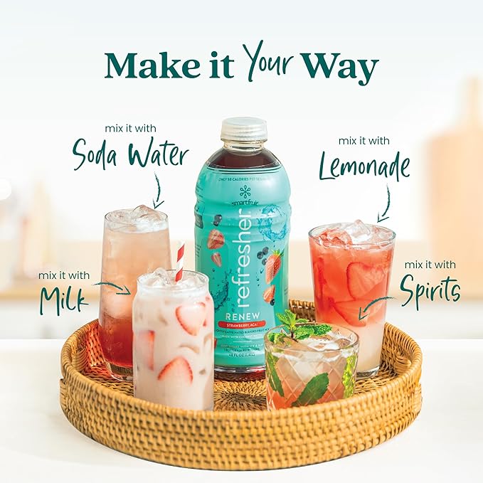 Smartfruit Renew Refresher – Strawberry Acai – Made with Real Fruit Juice No Added Sugar Coconut Water for Hydration Green Coffee Bean Extract for Natural Energy – 48oz Drink Mix