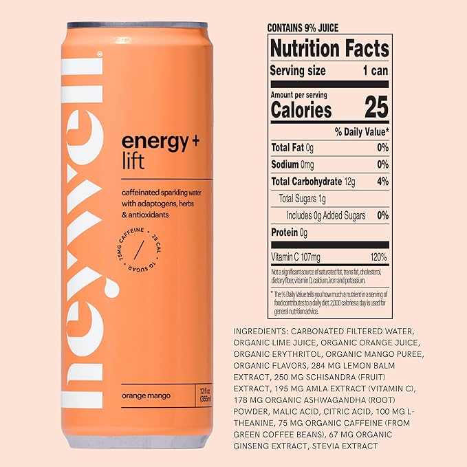 Heywell Sparkling Adaptogenic Lift Variety Pack 12 Fluid Ounce (Pack of 12) - Organic Non GMO Vegan Gluten Free Dairy Free