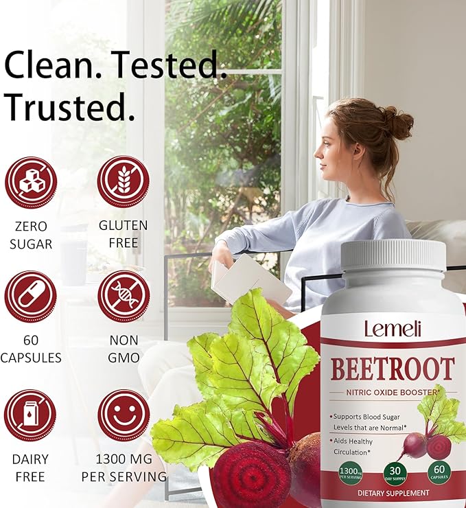 Morvyn Lemeli Beetroot 1300mgPure Non-GMO &amp Gluten Free Beet Root Supplement- 60 Capsules