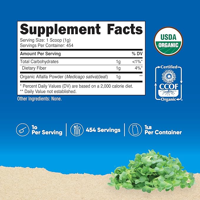 Nutricost Organic Alfalfa Powder 1LB - USDA Certified 100% Organic Vegetarian Non-GMO Gluten Free