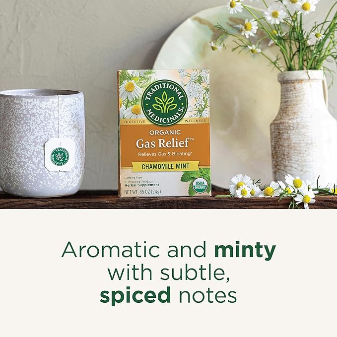 Traditional Medicinals Organic Gas Relief Digestive Tea (Pack of 6) - Relieves Gas &amp Bloating- 96 Tea Bags Total