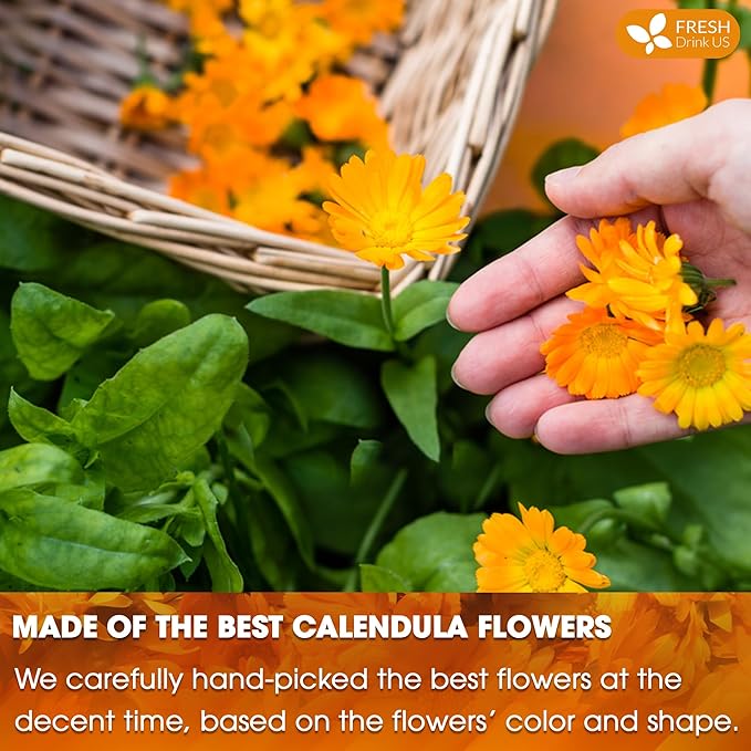 FreshDrinkUS Premium 135 Calendula Tea Bags 100% Natural and Pure Calendula Flowers Eco-conscious Tea Bags. Herbal Tea. No Sugar No Caffeine No Gluten Vegan.