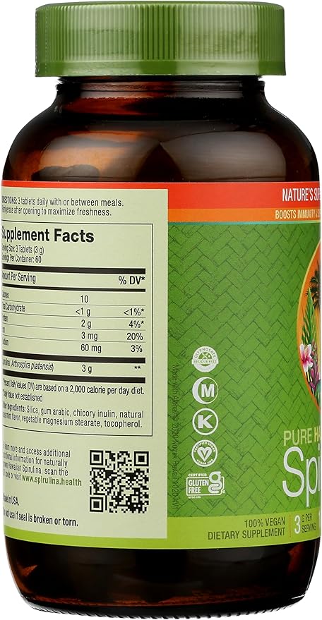 Nutrex Hawaii Pure Hawaiian Spirulina 1000 mg Spearmint Tablets 180 Count Vegan Supports Immune System Heart Cells and Energy