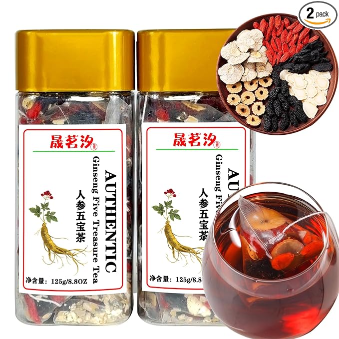Ginseng Five Treasures Tea Wubao 250g/8.8oz Ginseng Six Treasures Kidney Tea Men’s Maca Herbal Men's Energy Husband Huangjing Mulberry Goji berries Red Jujubes
