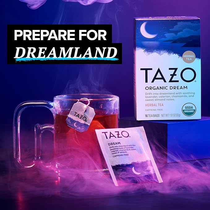 TAZO Organic DREAM Herbal Tea Bags Caffeine-Free Bedtime Tea Relaxing Chamomile and Lavender Blend 96 Total Tea Bags (16ct - Pack of 6)