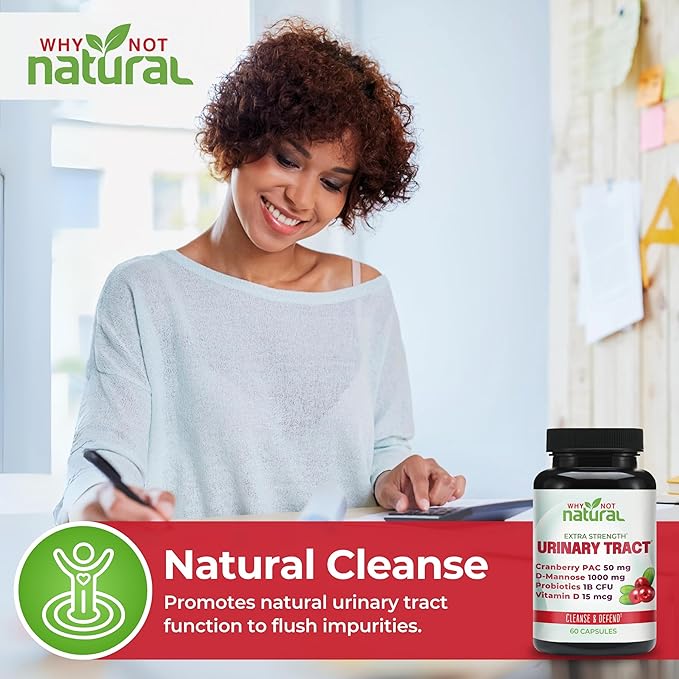 Why Not Natural 5-in-1 UTI Pills with D Mannose Cranberry PAC Extract Probiotics and Vitamin D - Urinary Health Formula for Women and Men