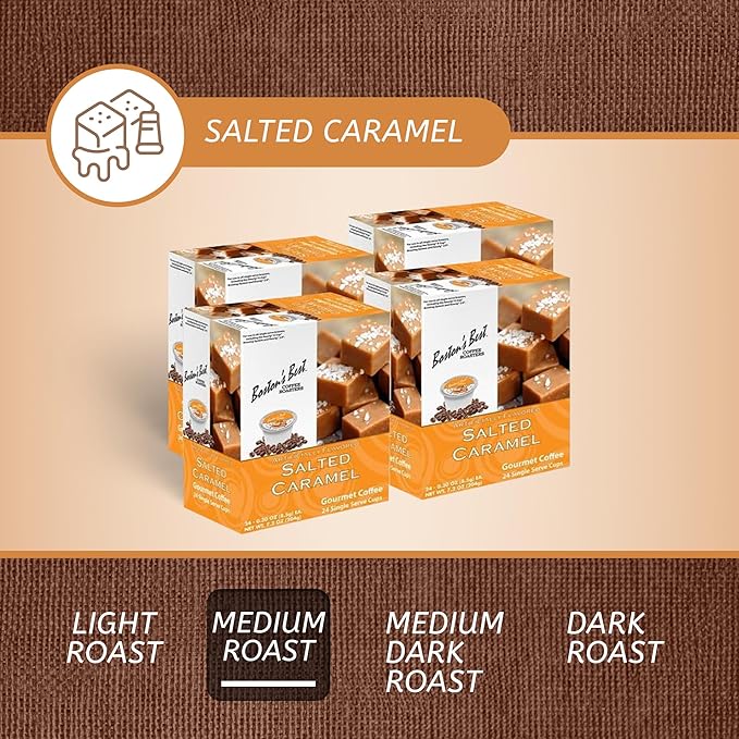 Boston’s Best - Salted Caramel Flavored Delicious Gourmet Coffee Compatible with Keurig Coffee Maker 24 Count (Pack of 4)