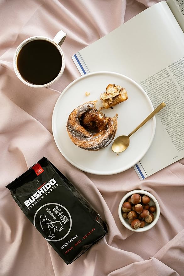 BUSHIDO Black Katana Premium Whole Bean Coffee 2.2 lb (1kg) Bulk Bag Medium Roast 100% Arabica - Rich &amp Smooth Taste with Dark Chocolate Notes - Non-Bitter Espresso Beans - Imported from the Nethe