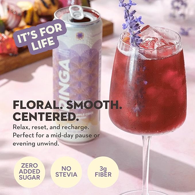 RINGA Elderberry Lavender Lemonade Sparkling Drink – Organic Moringa + Apple Cider Vinegar with 3g Prebiotic Fiber – No Added Sugar No Natural Flavors – Gut Health &amp Immunity Support – 12oz Cans