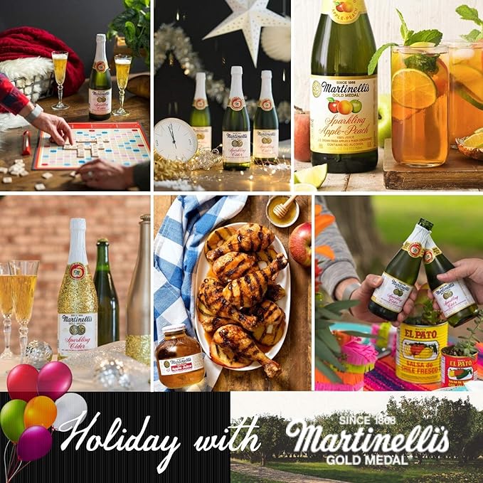 Martinelli's Sparkling Party Drinks 4 Flavor Variety Pack | Apple Cider Apple Pear Red and White Grape Juice | 12 Pack of 8.4 oz Bottles