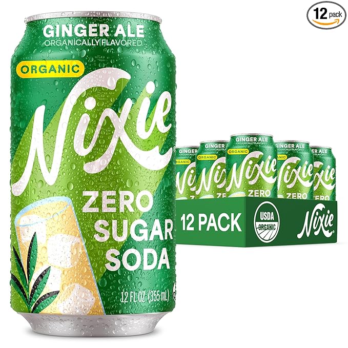Nixie Organic Zero Sugar Soda Ginger Ale Healthy Soda Pop Non-GMO 0 Sugar 0 Calories Caffeine Free 12oz Cans (12 Pack)