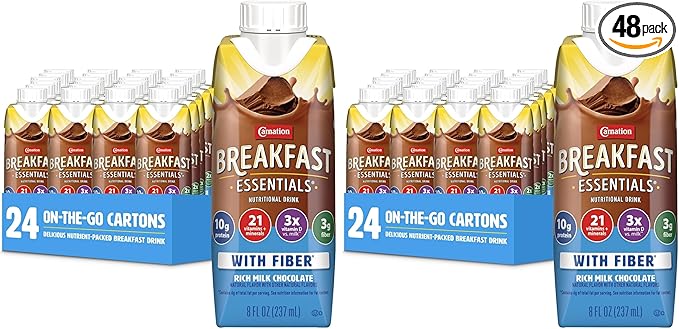 Carnation Breakfast Essentials Ready to Drink with FiberRich Milk Chocolate8 FL OZ Carton(Pack of 48)