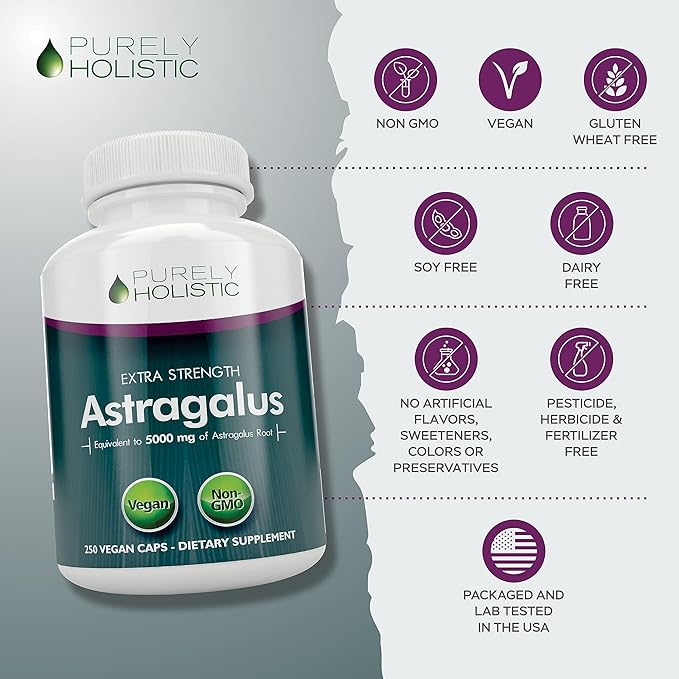 Astragalus Root 5000 MG | 8 Month Supply | Immune &amp Energy Support | 20:1 Astragalus Extract with 70% Polysaccharides | High-Strength Adaptogen Support for Vitality | Vegan &amp Non-GMO | 250 Cap