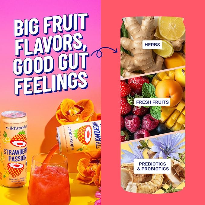 wildwonder Sparkling Probiotic Drink 6pk For Gut Health &amp Immune Support Classic Variety Pack 5g Prebiotic Fiber Live Probiotics Organic Vegan Low Sugar 6 Pack 12oz Can Seen on Shark Tan