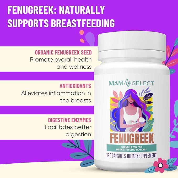 Mama's Select Organic Fenugreek Capsules – Natural Herbal Lactation Supplement to Boost Milk Supply Vegan Digestive Health Aid Allergen-Free &amp Non-GMO USA-Made for Breastfeeding Moms