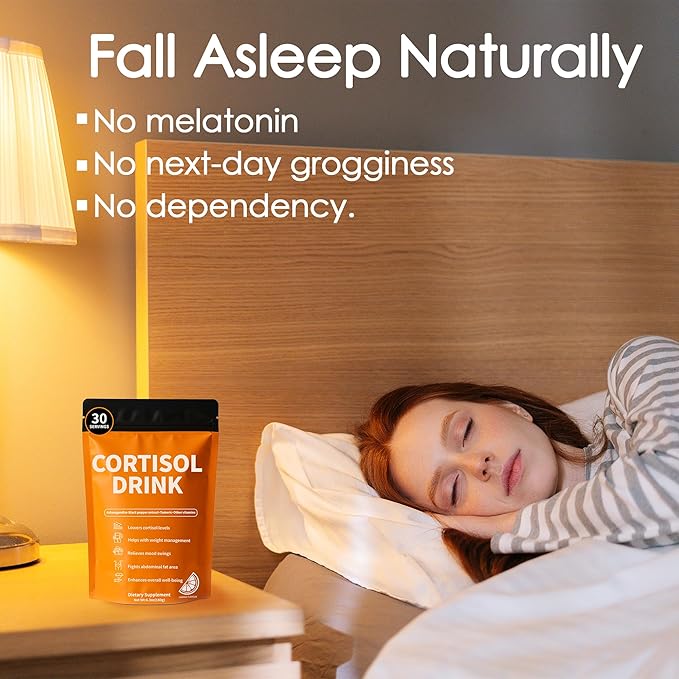 Cortisol Drink Powder - Natural Cortisol Supplements for Ashwagandha L-Theanine Turmeric Root Black Pepper Extract Relaxation Focus Mental Clarity