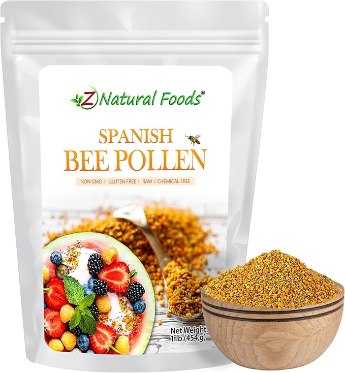 Z Natural Foods Spanish Bee Pollen Granules - Pure &amp Raw Pollen Granule Product of Spain - Nutrient-Dense for Energy &amp Immune Support - Aromatic Sweet Flavor Sprinkle on Salads &amp Smoothi