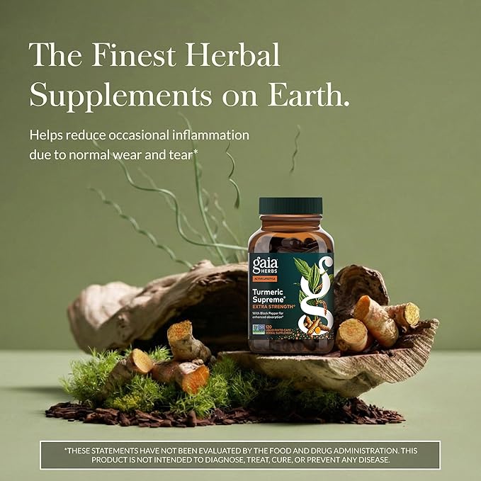 Gaia Herbs Turmeric Supreme Extra Strength - Supports Occasional Discomfort from Normal Wear &amp Tear* - with Turmeric Curcumin &amp Black Pepper - 120 Vegan Liquid Phyto-Caps (Up to 120 Servings)