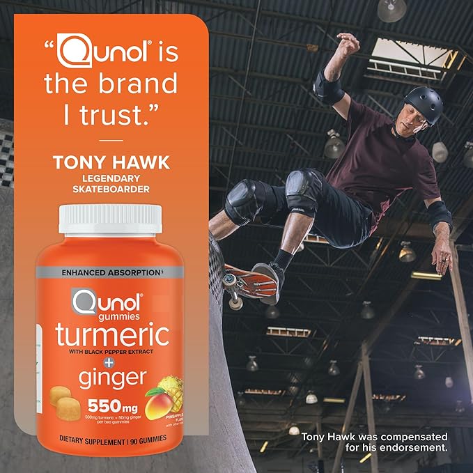 Qunol Turmeric and Ginger with Black Pepper Gummies Turmeric Curcumin Supplement Joint Health Support Gummy 90ct Gummies