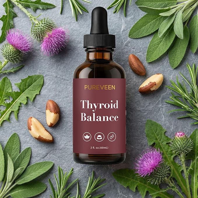 Pureveen Thyroid Balance Thyroid Support Drops for Women Liquid Supplement with Milk Thistle Selenium Zinc Magnesium Daily Wellness &amp Energy Support 60ML