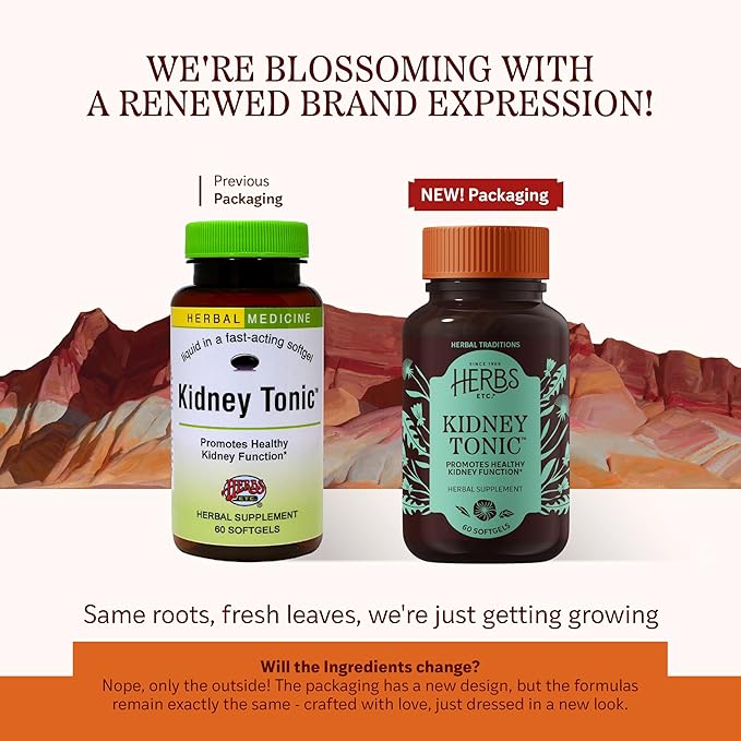 Herbs Etc. Kidney Tonic Softgels - Function Supplement - Natural with Dandelion Saw Palmetto &amp Parsley - 60 Softgels (60 Servings)