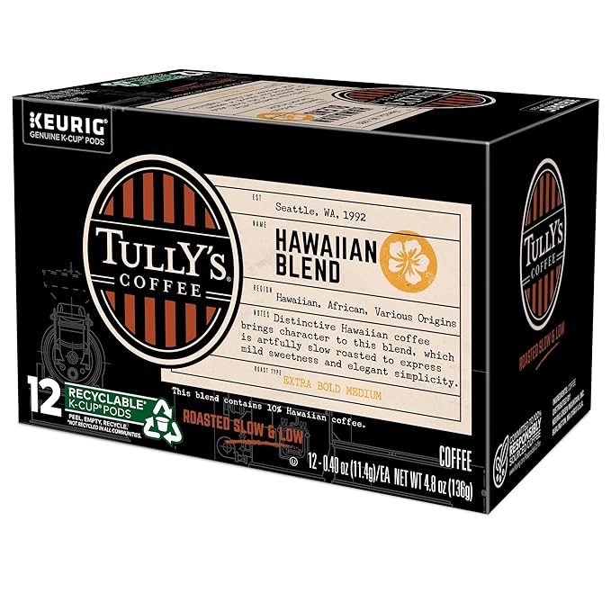 Tully's Coffee Hawaiian Blend Keurig Single-Serve K-Cup Pods Medium Roast 72 Count