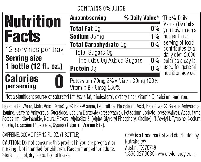 C4 Ultimate Non-Carbonated Zero Sugar Energy Drink Pre Workout Drink + Beta Alanine 12 Fl Oz (Pack of 12)