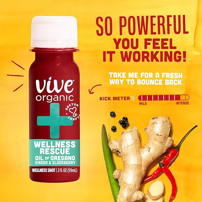 Vive Organic Immune Support Shot Cold-Pressed Ginger Elderberry &amp Oil of Oregano Gluten Free Vegan Wellness Rescue Oil of Oregano 2 Fl Oz (Pack of 12)
