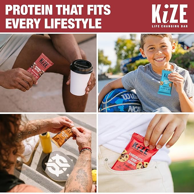 KiZE Energy Bars - Best Sellers Variety Pack - Gluten Free Dairy Free Options Non-GMO and High Protein Meal Replacement Energy Bars Clean and Simple Food Ingredients - 7-10g High Protein Snacks (