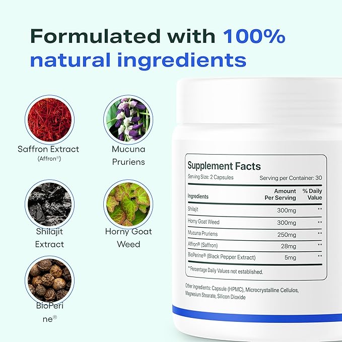 JOYMODE Daily Libido Support for Men – Natural Men’s Wellness Supplement with Shilajit Mucuna Pruriens Horny Goat Weed Saffron and BioPerine – 60 Capsules Non-GMO Gluten-Free