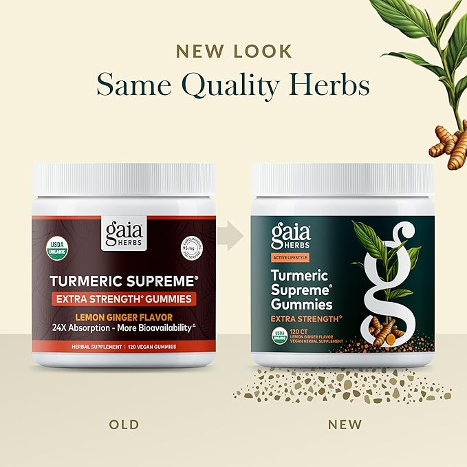 Gaia Herbs Turmeric Supreme Gummies Extra Strength - Supports Healthy Inflammatory Response in Healthy Individuals* - Lemon Ginger Flavor - 120 Vegan Organic Gummies (40 Servings)