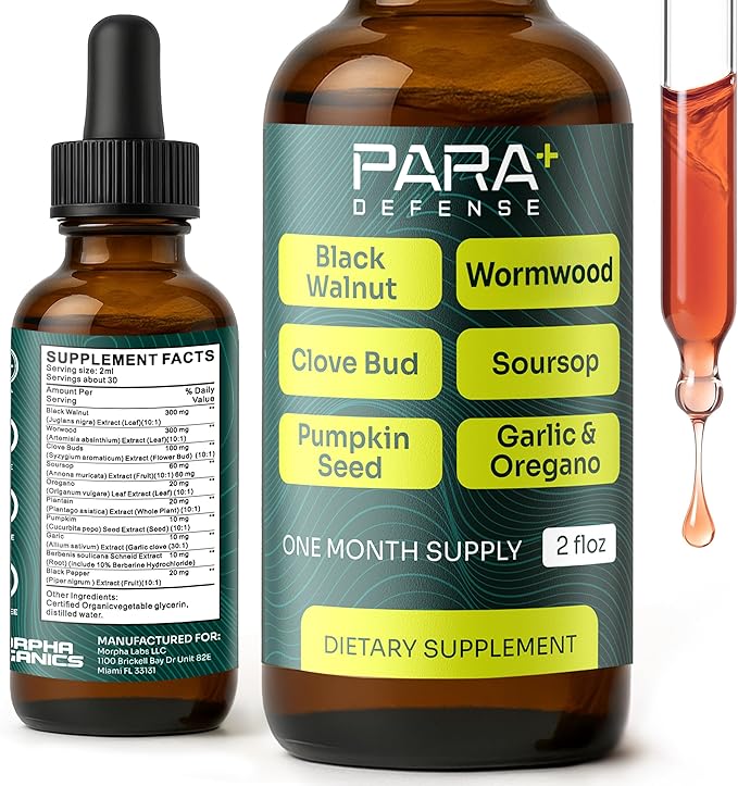 para Defense Digestive Cleanse &amp Detox | Wormwood Black Walnut Cleanse for Humans Drops Liquid Soursop Garlic Pumpkin Seed PAU D'Arco Oil of Oregano Turmeric Berberine Neem Extract Hull Bark Tinct