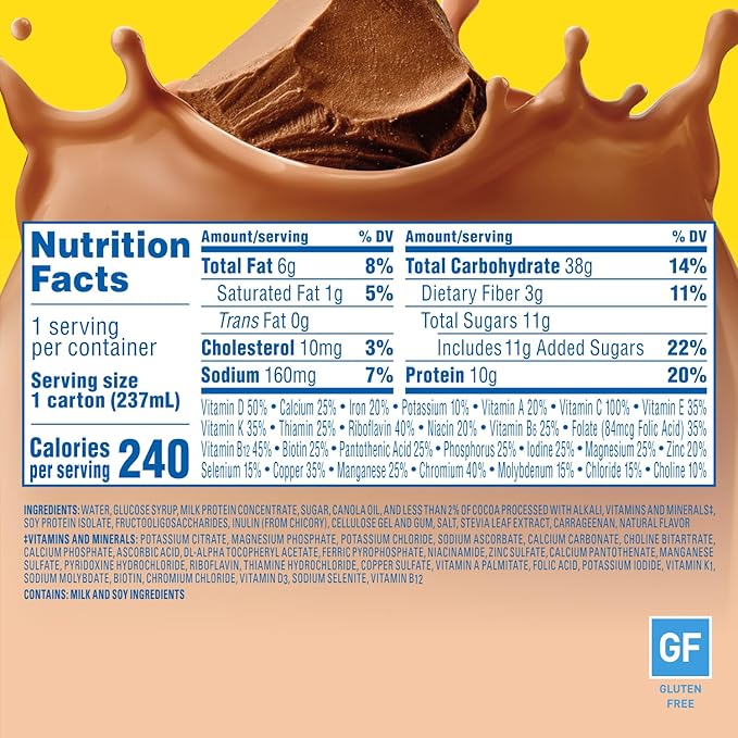 Carnation Breakfast Essentials Ready to Drink with Fiber Rich Milk Chocolate 8 FL OZ Carton (Pack of 24)