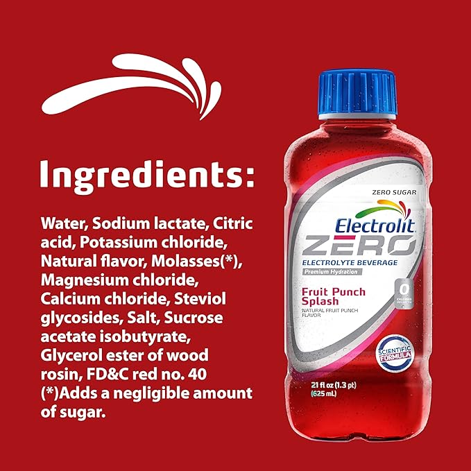 Electrolit Zero Electrolyte Beverage Fruit Punch Splash 21 Fl Oz bottle (Pack of 12)