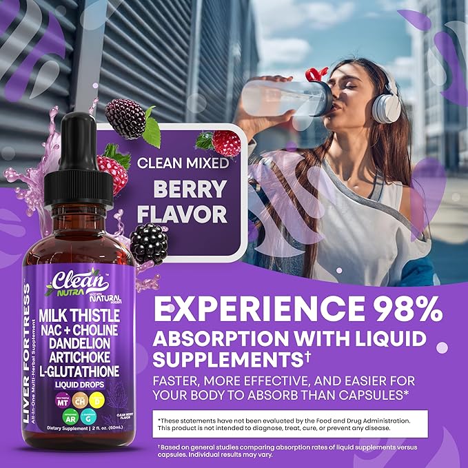 Milk Thistle NAC Liver Cleanse Detox &amp Repair Supplement Liver Support Liquid Drops with Dandelion Extract Artichoke Chanca Piedra Beet Root Choline L-Glutathione Ginger Burdock Schisandra