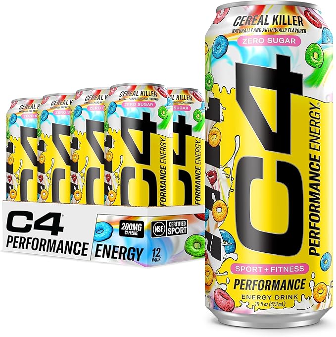 Cellucor C4 Energy Carbonated Zero Sugar Energy Drink Pre Workout Drink + Beta Alanine Cereal Killer 16 Fl Oz Can (Pack of 12)