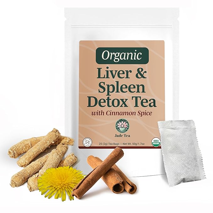 Jade Tea Organic Dandelion Root Tea For Liver &amp Spleen Detox Tea - Burdock Root Ginger Root &amp Orange Peel - Supports Liver Kidney Gallbladder &amp Spleen Health - Cinnamon Spice Made In