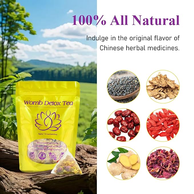 Aromlife Womb Detox Fertility Tea for Uterus Detox &amp Cleanse Packs Of 5 Organic Womb Fibroid Tea Helps PCOS and Hormone Balance with Natural Ingredients to Get Pregnant Fast &amp Uterus Warm