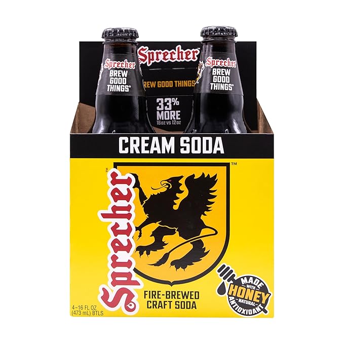 Sprecher Cream Soda in 16 fl oz Glass Bottles (12 Pack) Fire-Brewed Craft Soda with Real Honey Gourmet Handcrafted Soft Drink