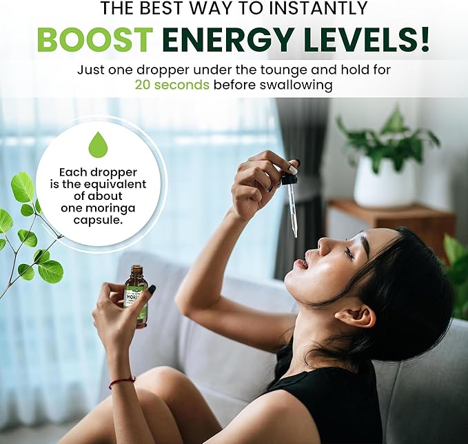 PURA VIDA MORINGA Leaf Extract Liquid Drops - USDA Organic Certified - Highly Purified Bioavailable &amp Faster Absorption than Moringa Powder or Capsules - Single Origin Moringa Oleifera Leaves Ext