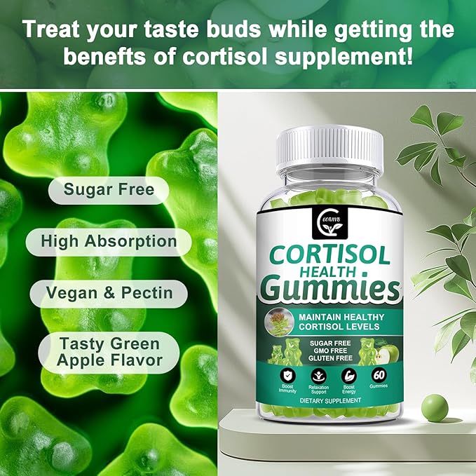 Cortisol Gummies Cortisol Supplement for Women with Magnesium Ashwagandha Rhodiola Phosphatidylserine L-Theanine Black Pepper Vitamin C &amp B6 - Relaxation Focus Sleep Support - 2 Pack