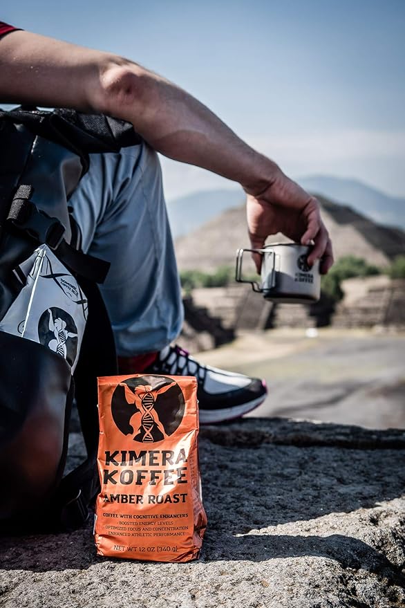 Kimera Koffee - Organic Honey Processed Light Roast Ground Coffee | Amber Blend | Infused with Brain Vitamins |Taurine Alpha GPC DMAE and L-theanine | Enhance Cognitive Stamina | Optimize Focus &am