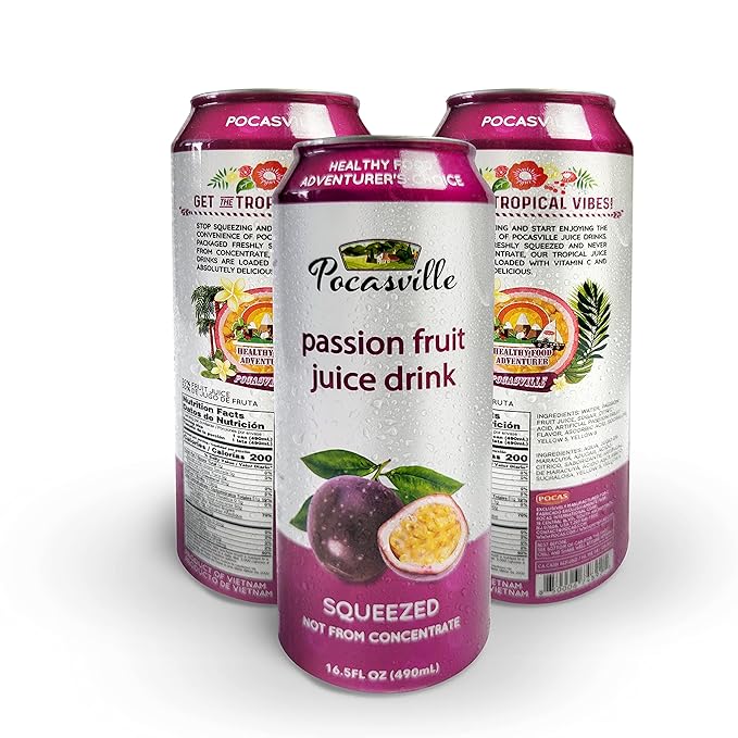 Pocasville Fruit Juices 16.5 Fluid Ounce (Pack of 12) (Passion Fruit)