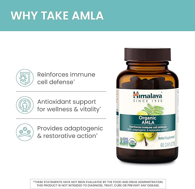 Himalaya Organic Amla/Amalaki for Active Immune Support and Cellular Defense 600 mg 60 Caplets 2 Month Supply 2 Pack