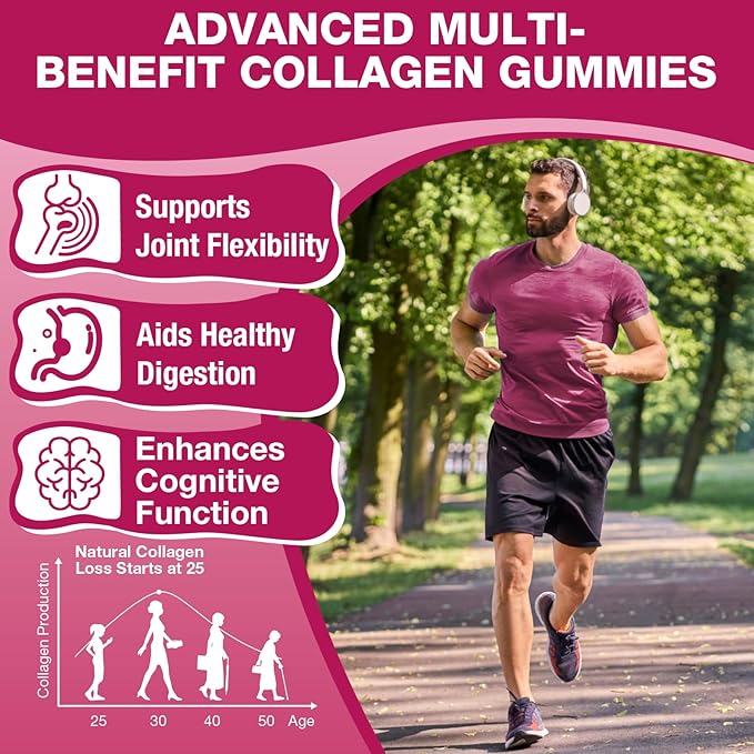 Sugar-Free Multi Collagen Gummies for Women &amp Men – Types I II III V X with Biotin Vitamin C &amp Zinc for Hair Skin &amp Nails | Strawberry Flavor | 120 Gummies